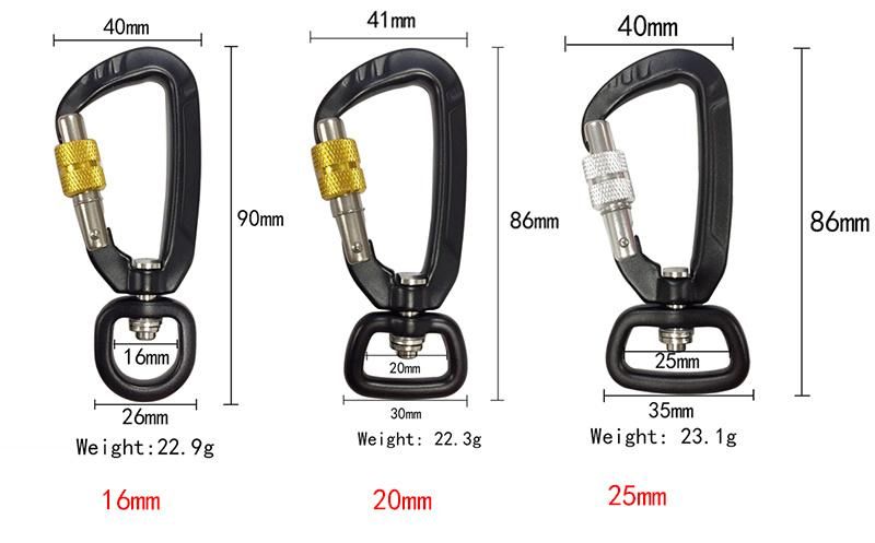 High Strength Steel Square Hook Outdoor D Shaped Aluminum Carabiner Clip