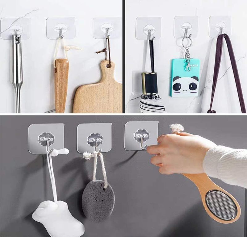 Kitchen Bathroom Accessories Door Wall Hangers Towel Mop Handbag Holder Transparent Strong Hanging Hooks