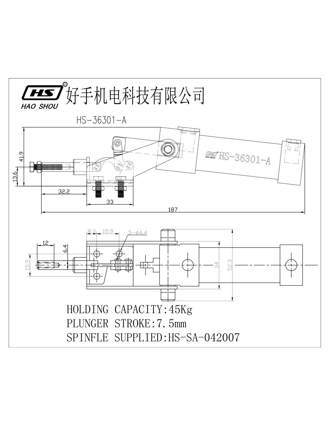 Haoshou Pneumatic/ Air Push-Pull Type Toggle Clamp HS-36301-a Manufacturer Custom Quick Adjustable Heavy Duty