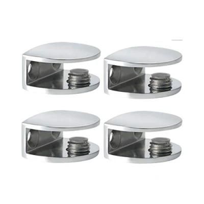 Polished Chrome 4 PCS Adjustable Frameless Rectangle Glass Shelf Bracket Holder Heavy Duty Clamp Shelf Clip