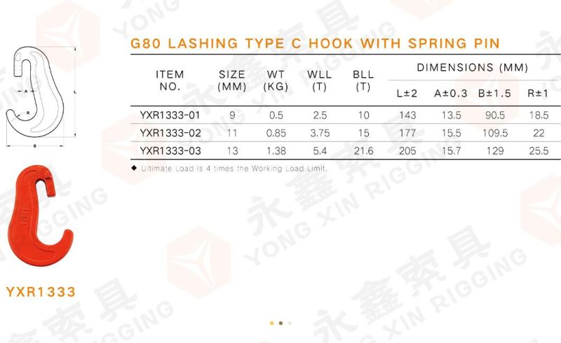 G80 Painted Lashing C Hook with Spring Pin