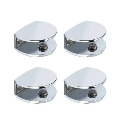 Adjustable Frameless Rectangle Glass Shelf Bracket Holder Heavy Duty Clamp Shelf Clip 4 PCS Polished Chrome