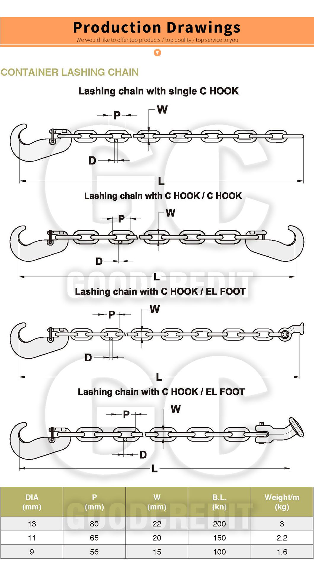 G70 Transport Chain Lashing Chain Alloy Steel Link Chain with Grab Hook