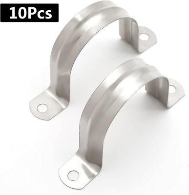20PCS Two Hole Strap U Bracket Tube Strap Tension Clips M50 304 Stainless Steel Rigid Pipe Strap Fit for 2 Inch Pipes