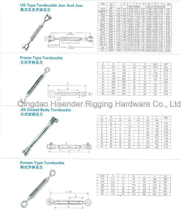 Marine Hardware Rigging Stainless Steel316 M12 European Open Body Turnbuckle