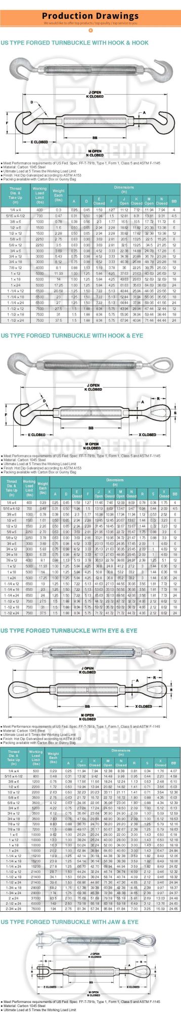 Commercial Type Eye and Hook Malleable Turnbuckle DIN1480 Turnbuckle Us Forged Turnbuckle