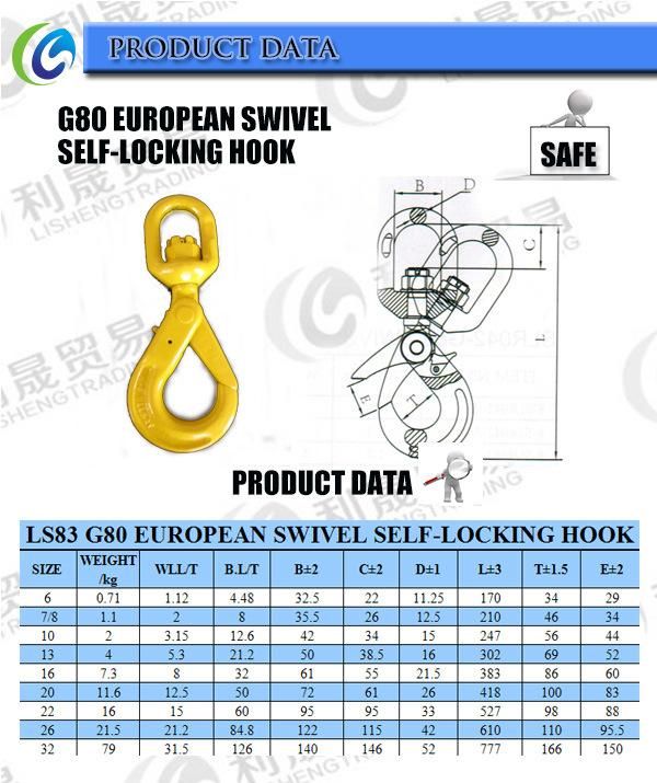 New Types Alloy Forged G80 European Swivel Self-Locking Hook