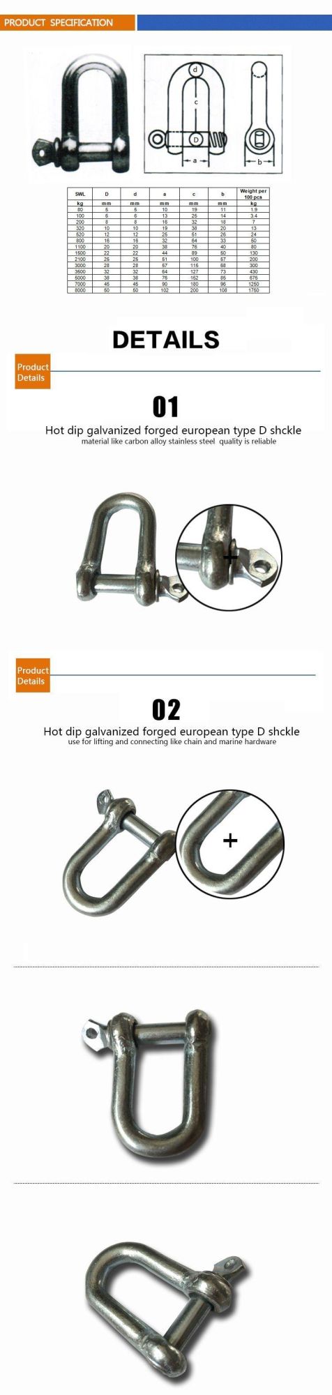 Stainless Steel and Galvanized Long Dee Shackle