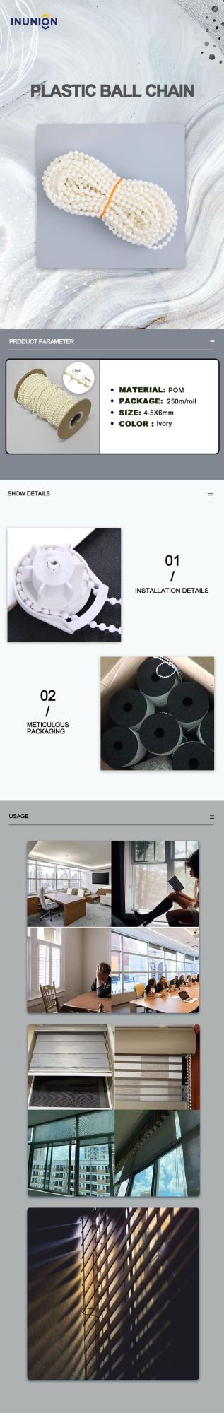 Plastic 4.5mm Roller Blinds Chain Weight Metal Ball Chain Blinds for Roller Blinds Metal Ball Chain.