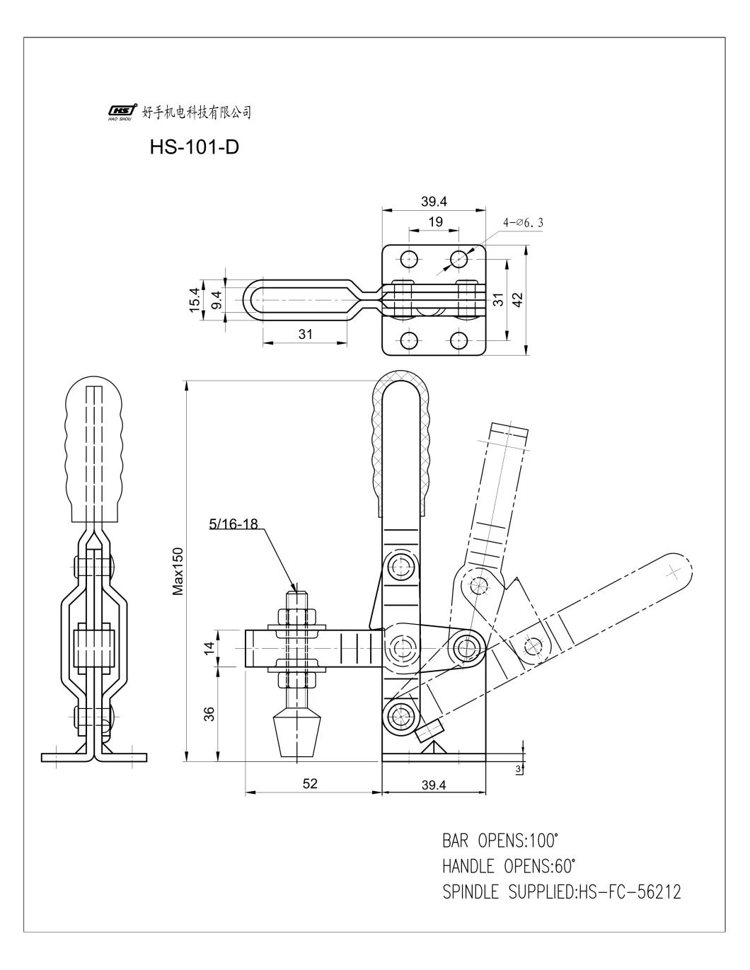 HS-101-D Taiwan Manufacturer Mould Quick Adjustable Red Handle Hold Down Vertical Toggle Clamps