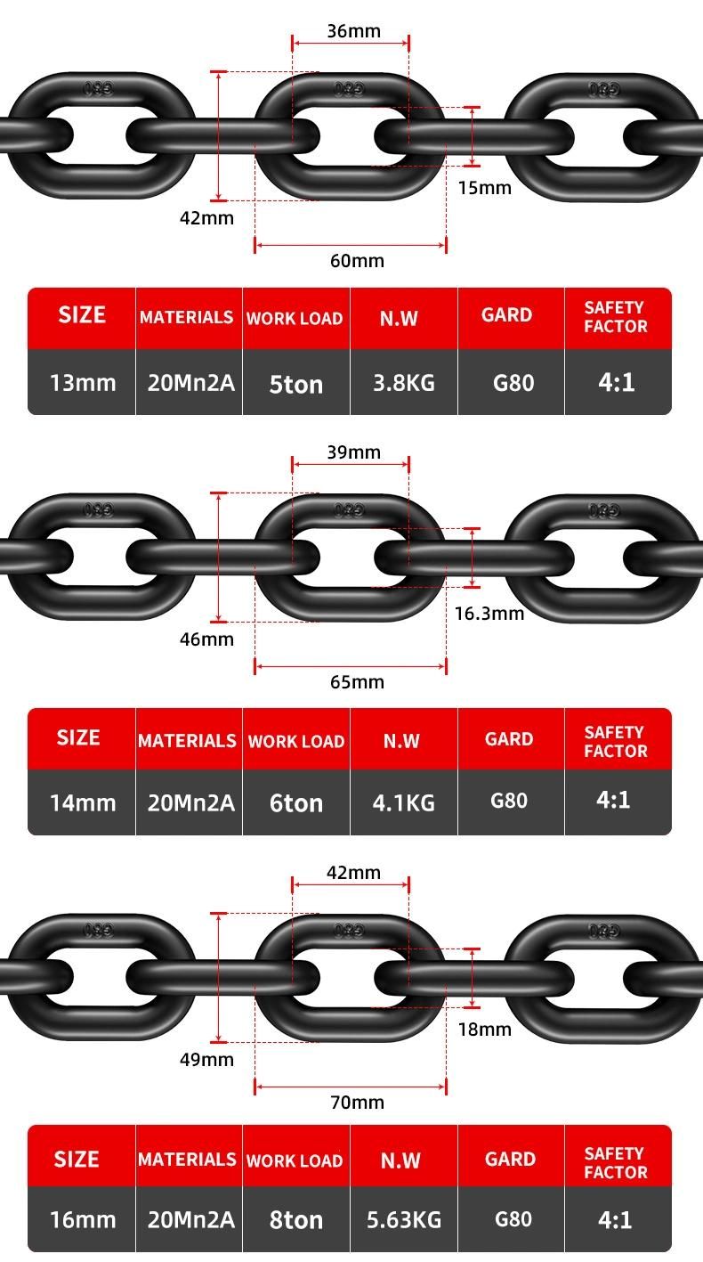 4 Times Strength 6mm 8mm 10mm G80 Chains for Chains Slings Usage