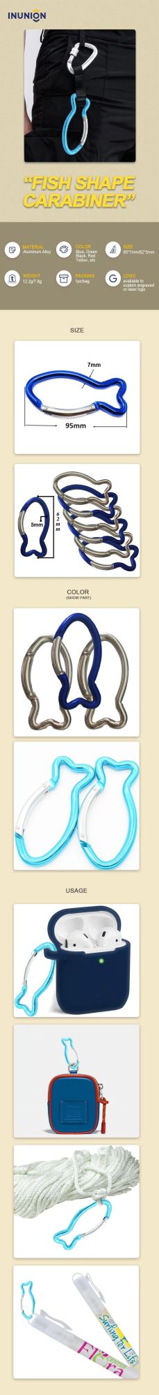 Promotional Custom Logo 62 mm Muliti-Colored Aluminum Alloy Fish Shape Carabiner