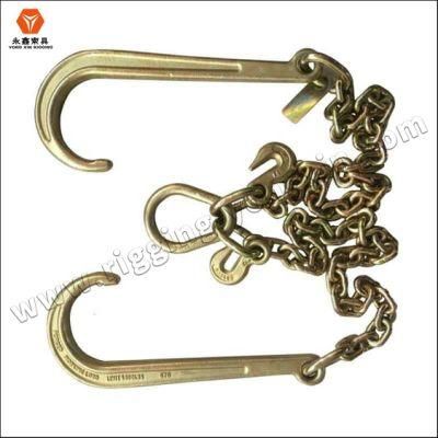 Grade 70 Towing Chain Bridle with 15&prime;&prime; J-Hooks and Alloy T-Hooks