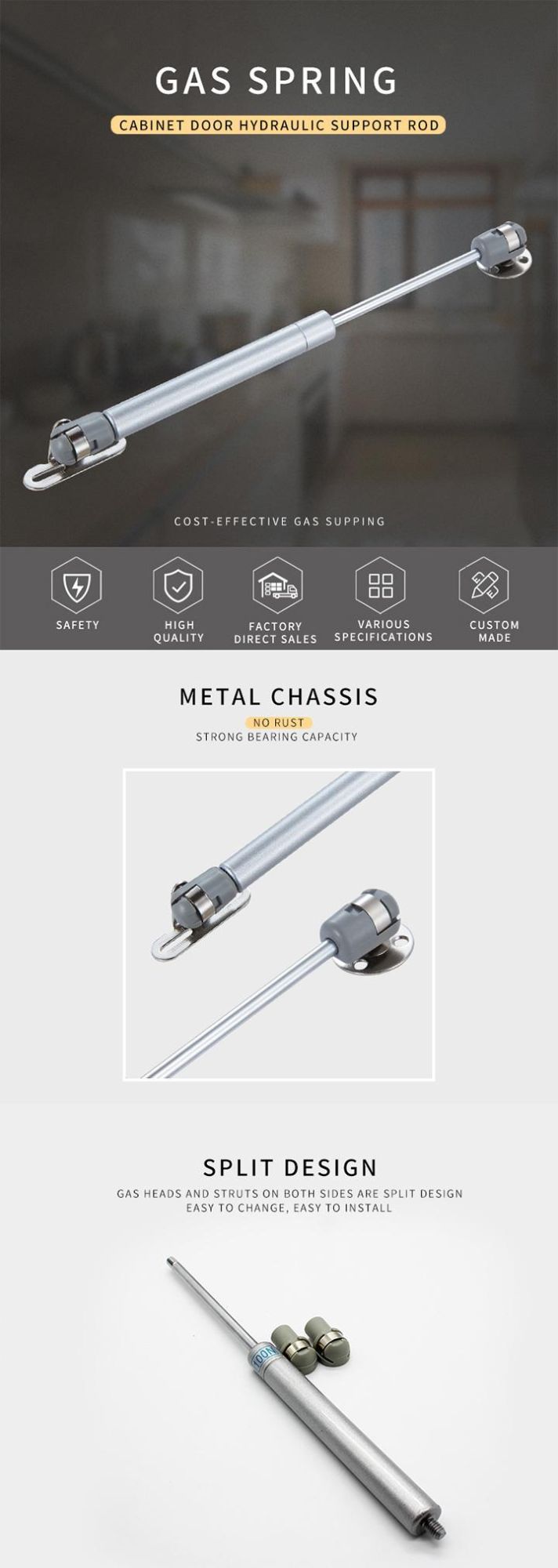 Furniture Hardwaresmall Metal Gas Spring Struts for Different Applications Hidden in The Furniture Bed