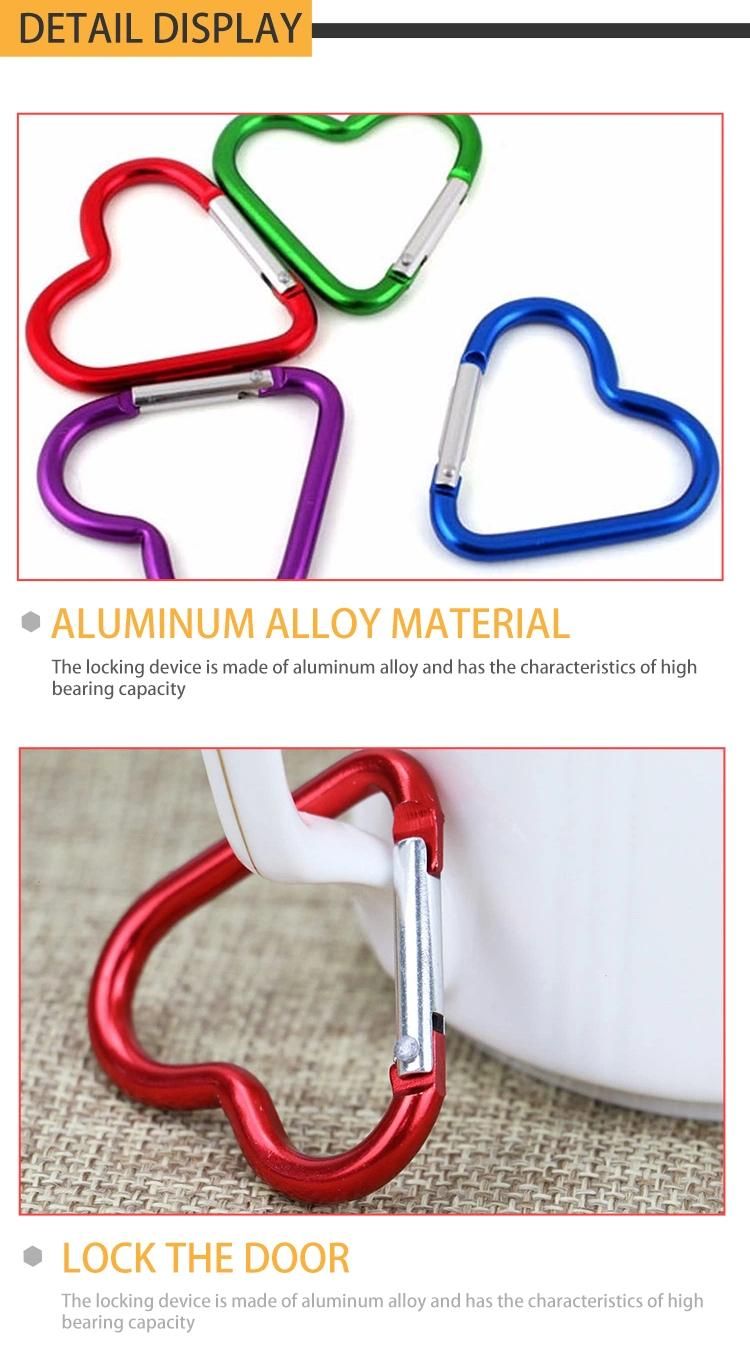 Fashion Heart Shaped Aluminum Carabiner Buckle Pack Spring Snap Keychain Clip Carabin Camping Hiking Backpack Accessory