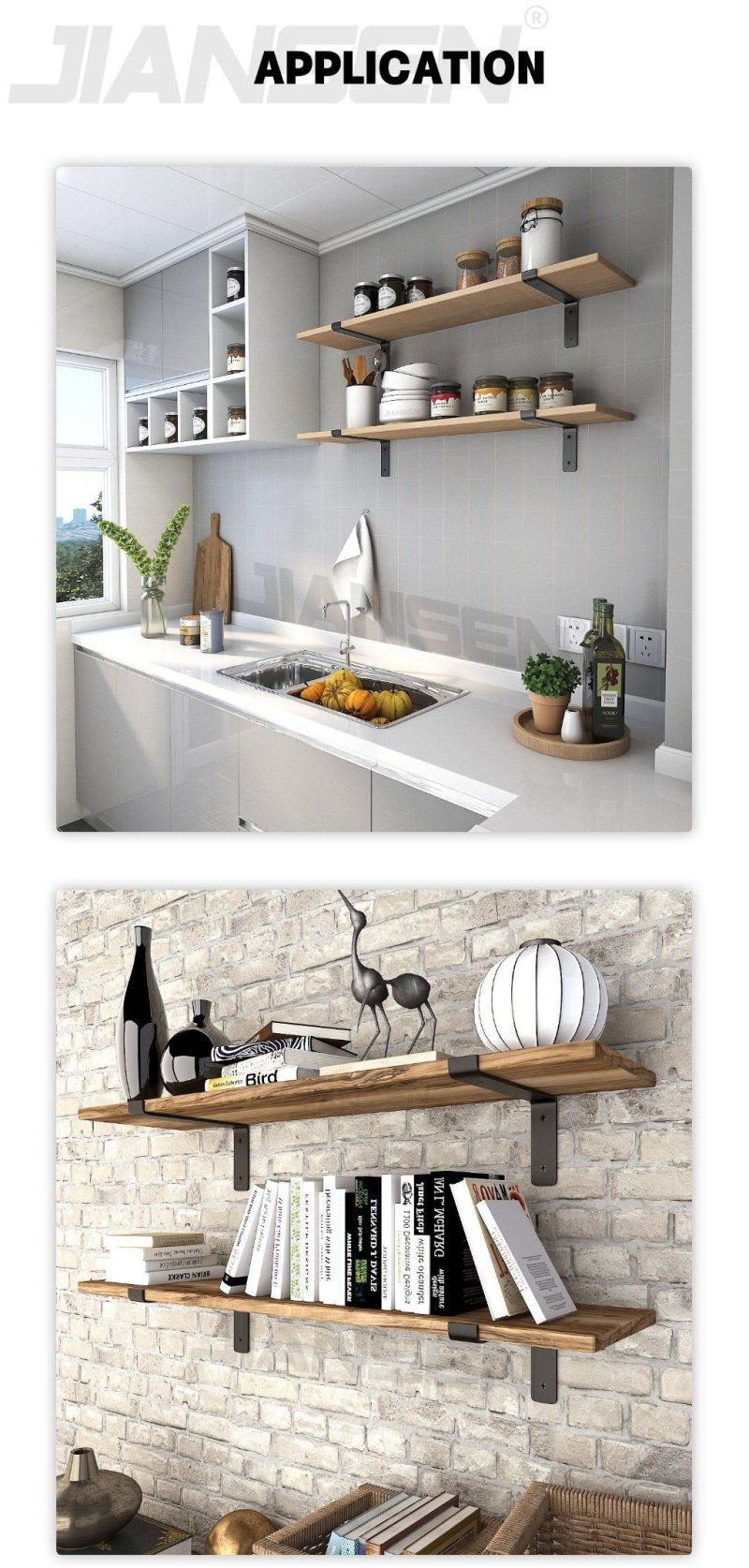 New Classical Industrial Metal Wall L Simple Shelf Bracket with Multi-Size Optional