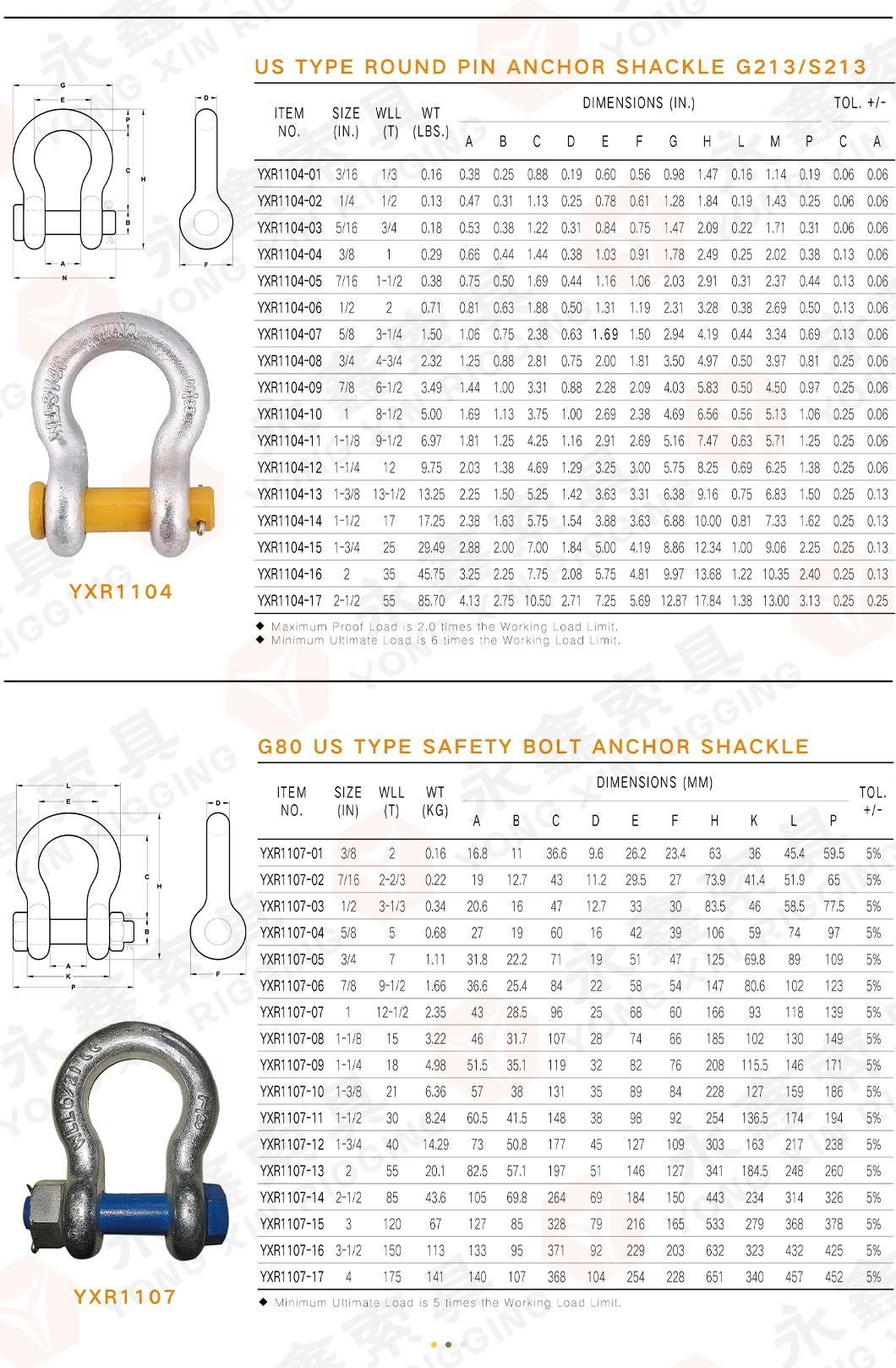 Rigging Hardware Hot DIP Galvanized G2130 Type Carbon Steel Drop Forged Screw Pin Anchor Bow Shackle with Colored Safety Bolt