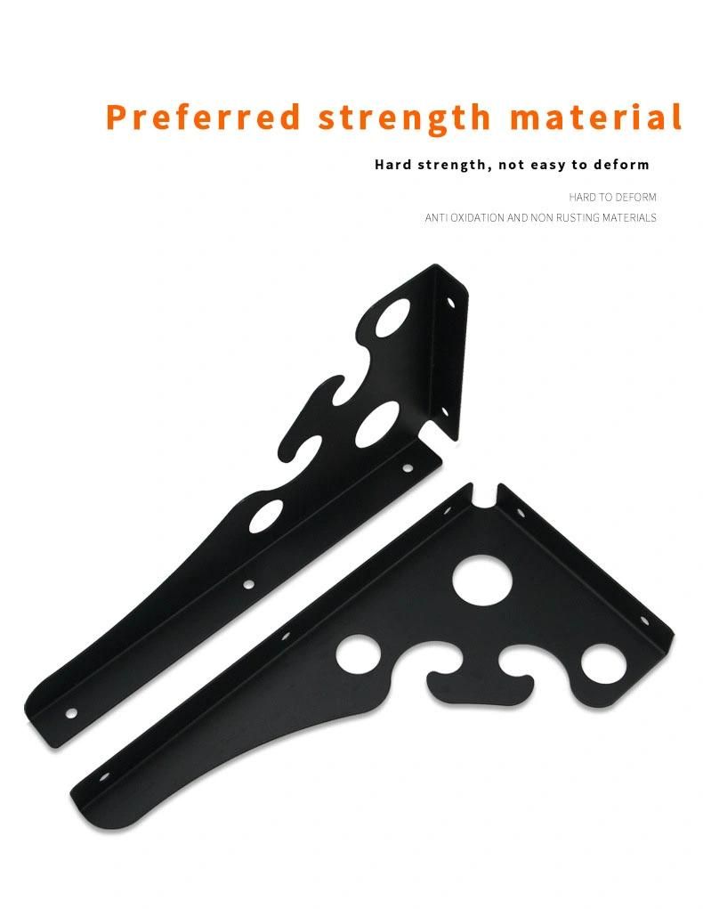 Home Hotel Fixed Wall Iron Triangle Stainless Steel Shelf Bracket with Hook Design