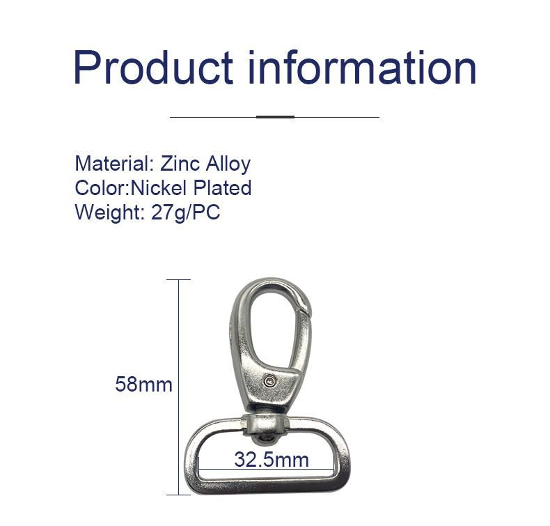 58mm Length Rust Proof Zinc Alloy Handbag Accessories Snap Hook