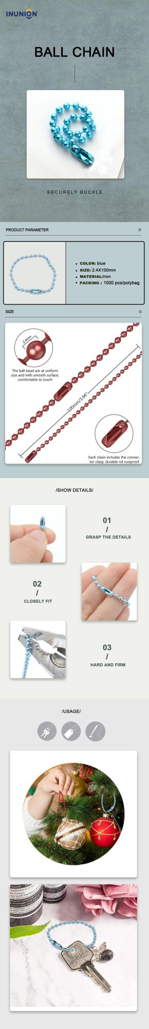 Factory Price Fashion Jewelry Steel Metal Ball Bead Chain