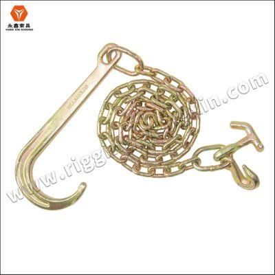 G70 Us Type Truck Tow Chain with Double J Hooks and T Hooks, Yellow Galvanized