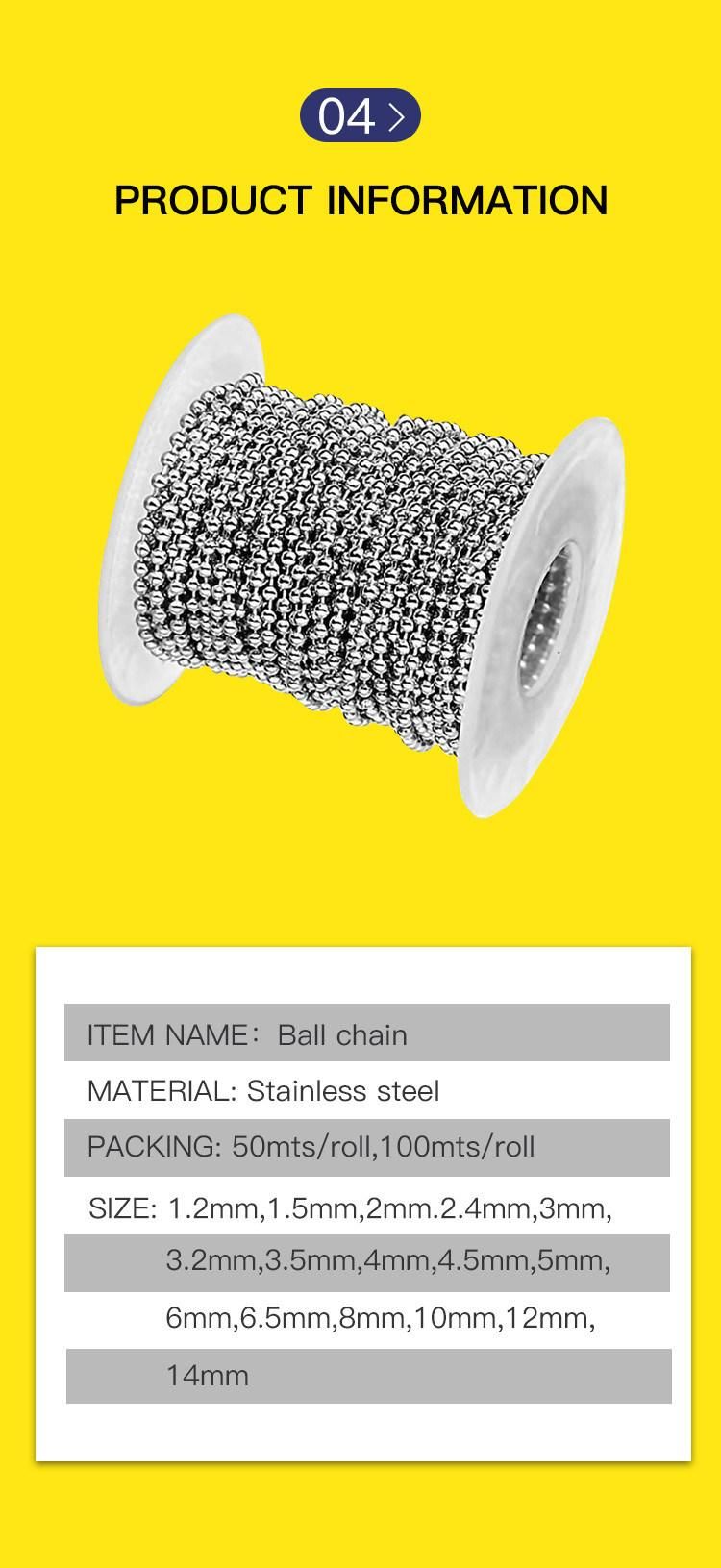 Wholesale Multi-Diameter Metal Adjustable 3.2mm Stainless Steel Ball Chain