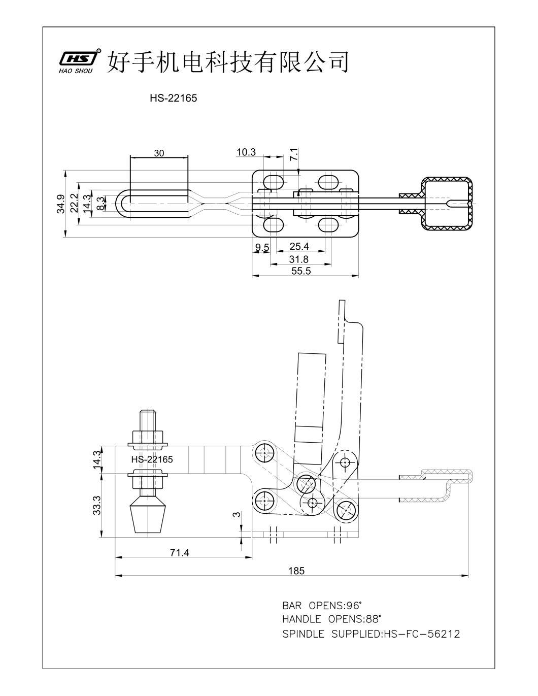 HS-22165 Hashou Taiwan Wholesaler Hand Tool Wood Quick Release Adjustable Hrizontal Toggle Clamp Used on Fixture