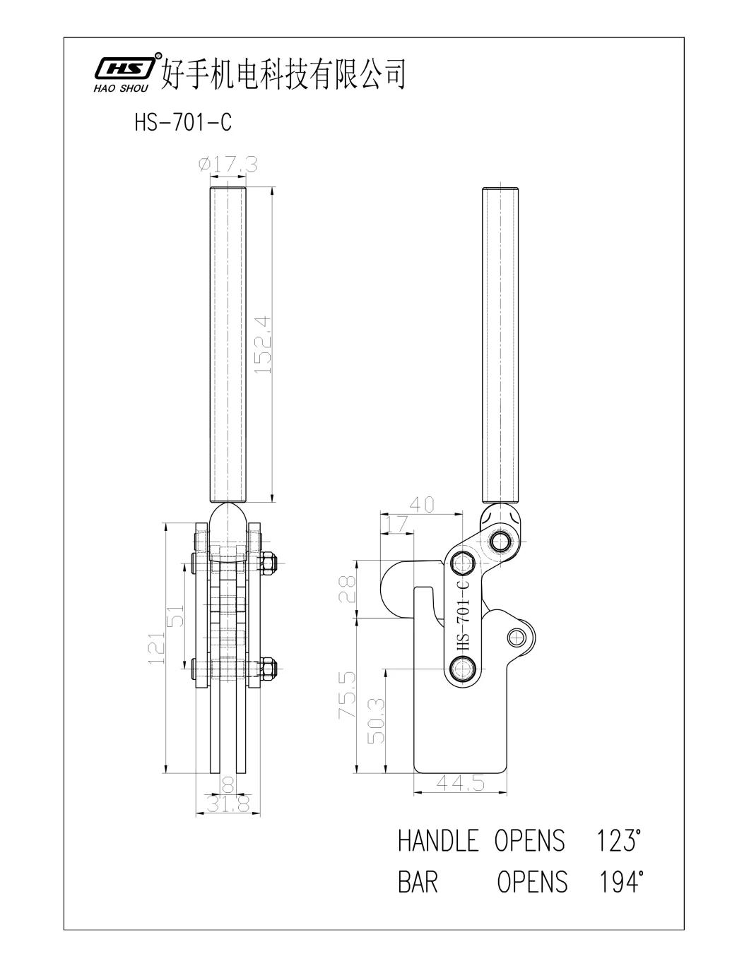 HS-701-C Taiwan Haoshou Custom Quick Release Adjustable Heavy Duty Hold Machine Toggle Clamp for Welding Fixture