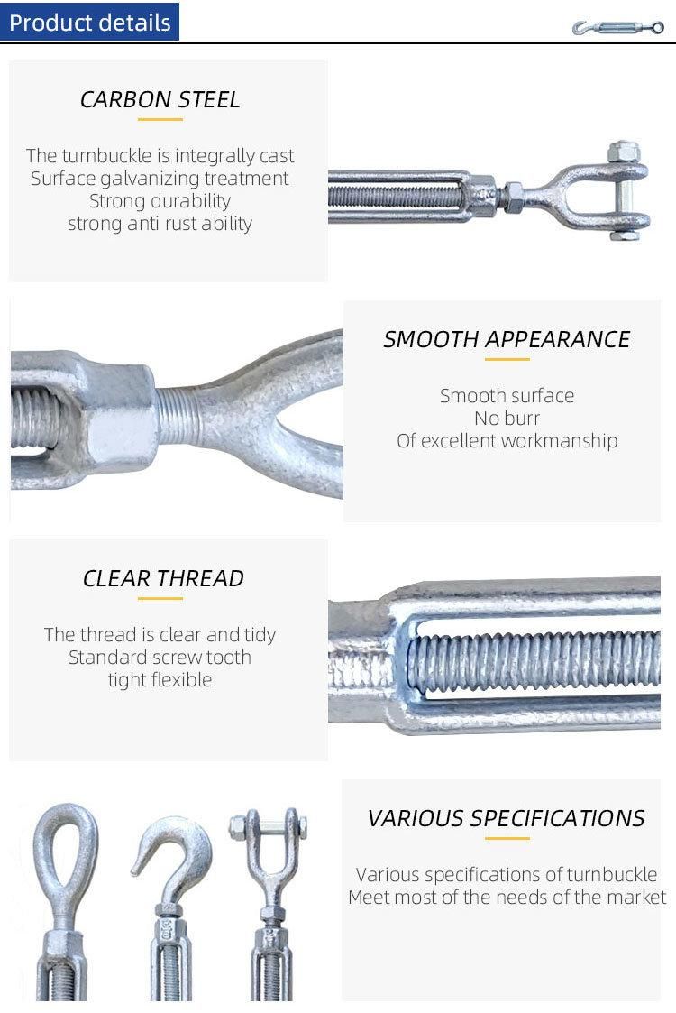 China High Strength U. S. Heavy Duty Galvanized or Zinc Coated Steel Jaw/Jaw Turnbuckle