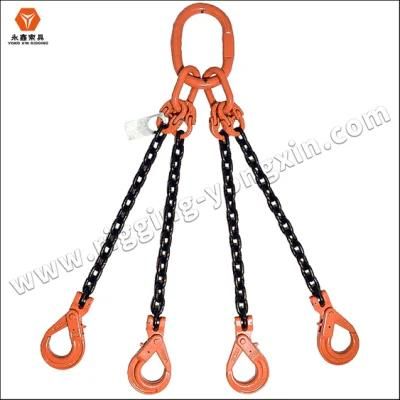Lifting Chain Sling Double Hook Double Leg Iron Chain Manganese Steel 80 Grade Lifting Chain with Four Leg Hook Sling