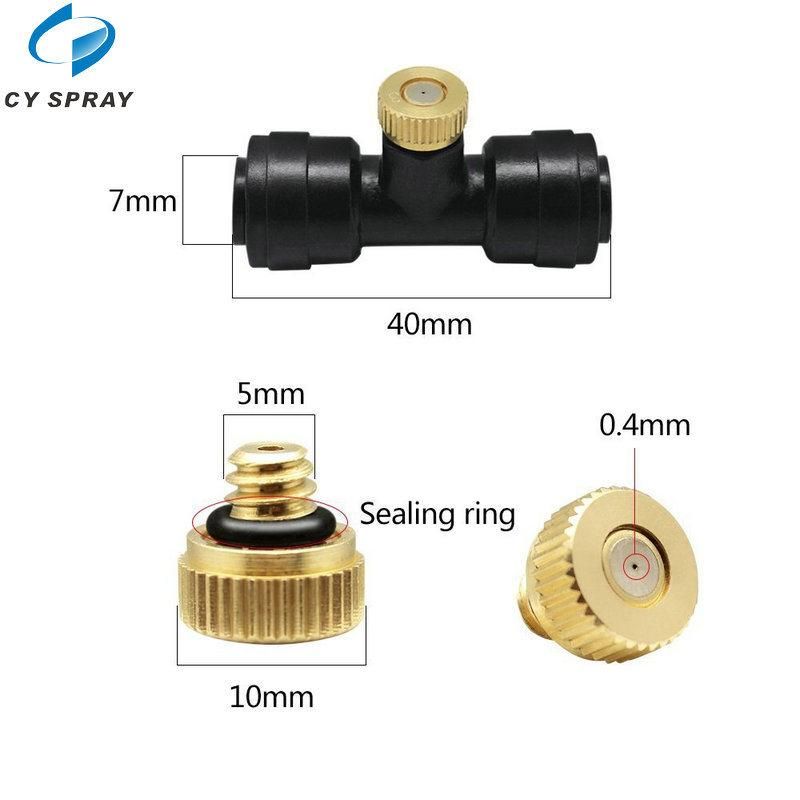 3/16" Thread Atomization Nozzles Kit with 1/4" Slip Lock Tee Connector 0.2/0.3/0.4/0.5mm Low Pressure Misting Sprayers