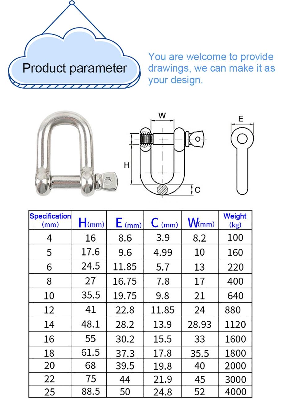High Tensile Us Type Drop Forged Square Head Pin Chain Shackle Dee Shackle