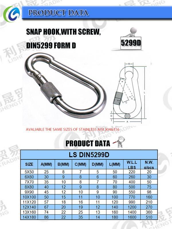 China Manufacturer of DIN5299d Snap Hook with Screw