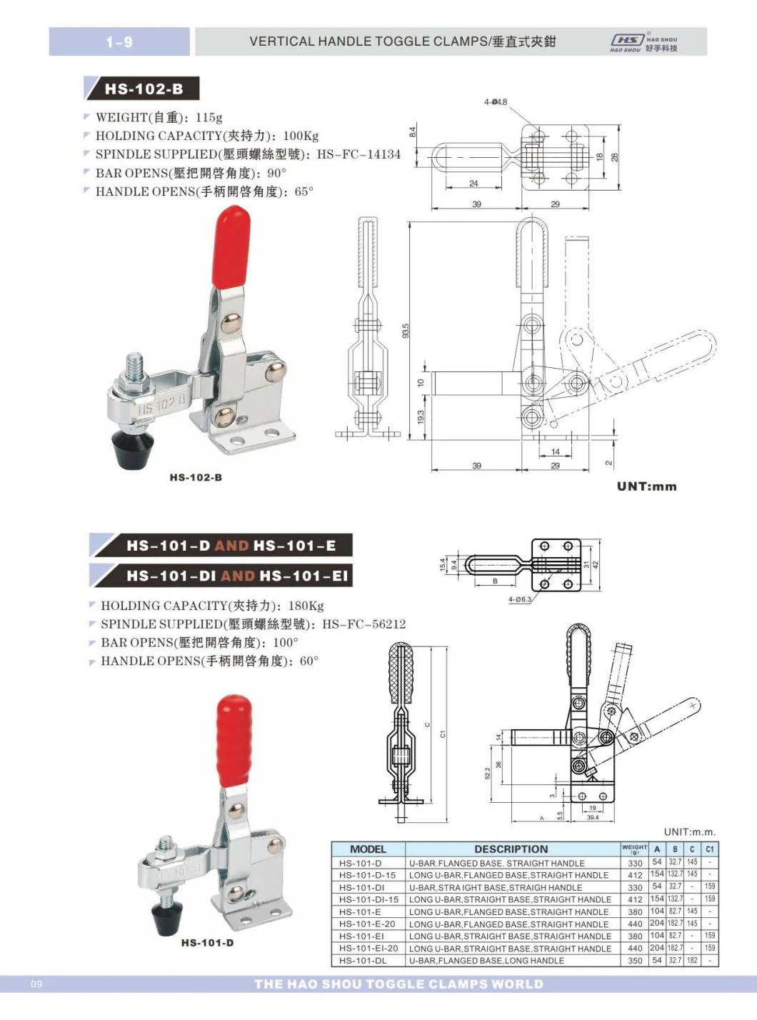 HS-101-D Taiwan Manufacturer Mould Quick Adjustable Red Handle Hold Down Vertical Toggle Clamps