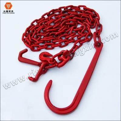 13mm Grade 70 Heavy Duty Galvanized Iron Link Transport Tow Truck Safety Binding Tow Chain with Clevis Eye Grab J Hooks