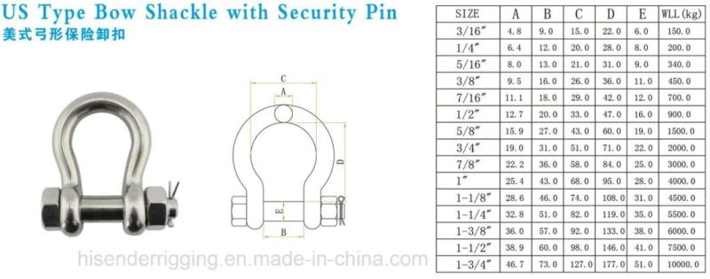 Home Hardware Stainless Steel304/316 Bow Shackle of Fastener