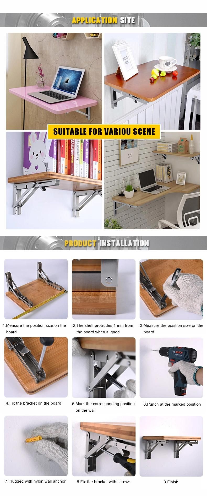 Stainless Steel 45 Degree Angle Decorative Glass Wall Bed Shelves Bracket
