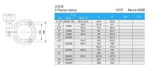 Sanitary Stainless Steel 2.5inch 3PC Clamp