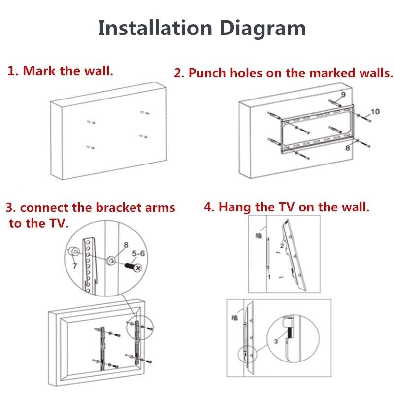 TV Wall Mount Bracket Fixed Flat Panel TV Frame Bracket for 37-60 Inch LCD LED Monitor Flat Panel for Home TV Install