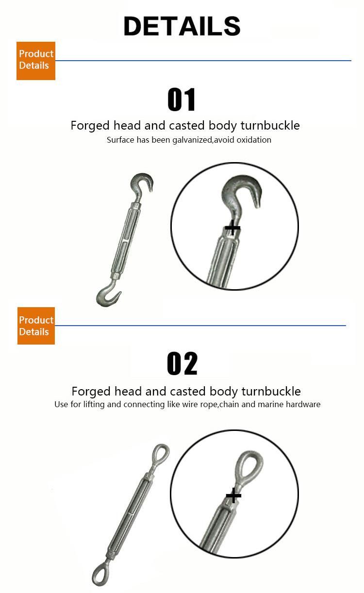 Zinc Plated JIS Frame Type Steel Turnbuckle with Hook & Eye, Hook & Hook, Eye & Eye