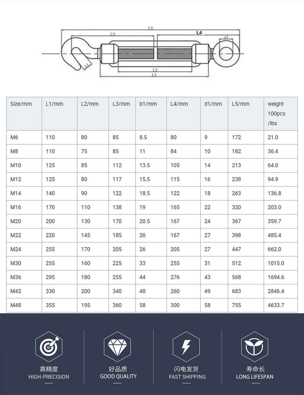 Turnbuckle Us Type with Jaw-Eye -Hook-Stud FF-T791b Forged