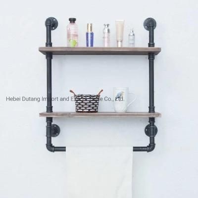 Wall Storage Shelf Holder Rustic Wood Pipe Floating Shelving Towel Rack