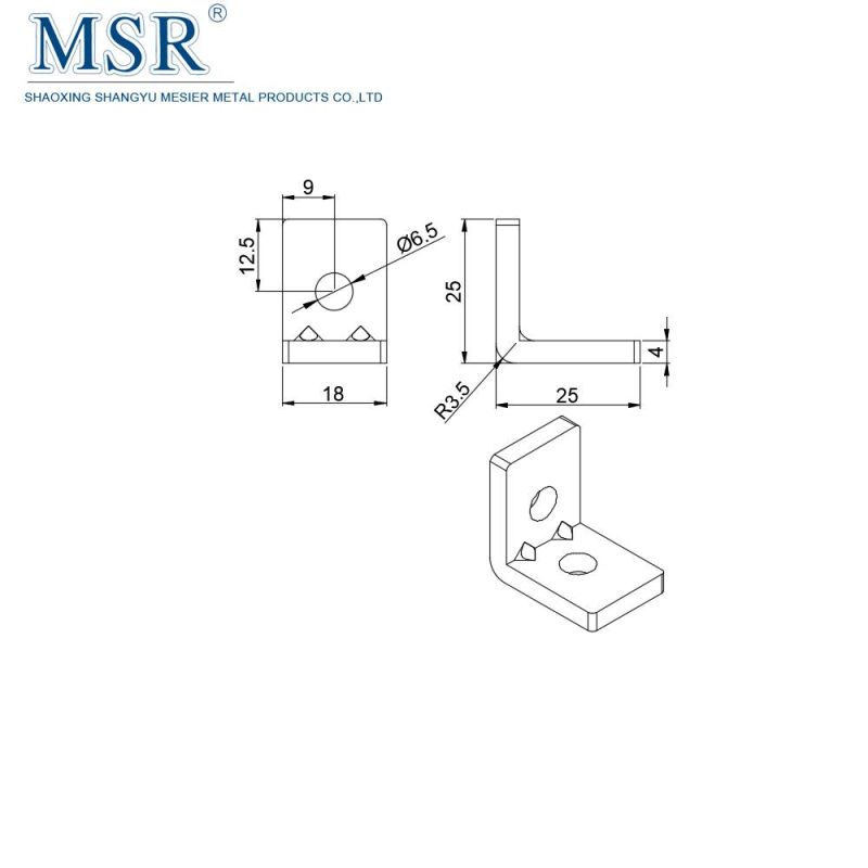V-Slot U Shape Machined 2020g Steel Bracket Without Feet Frame Corner Angle Bracket