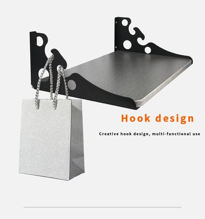 Home Hotel Fixed Wall Iron Triangle Stainless Steel Shelf Bracket with Hook Design