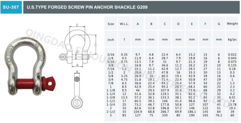 U. S. Type Forged Screw Pin Anchor Shackle G209