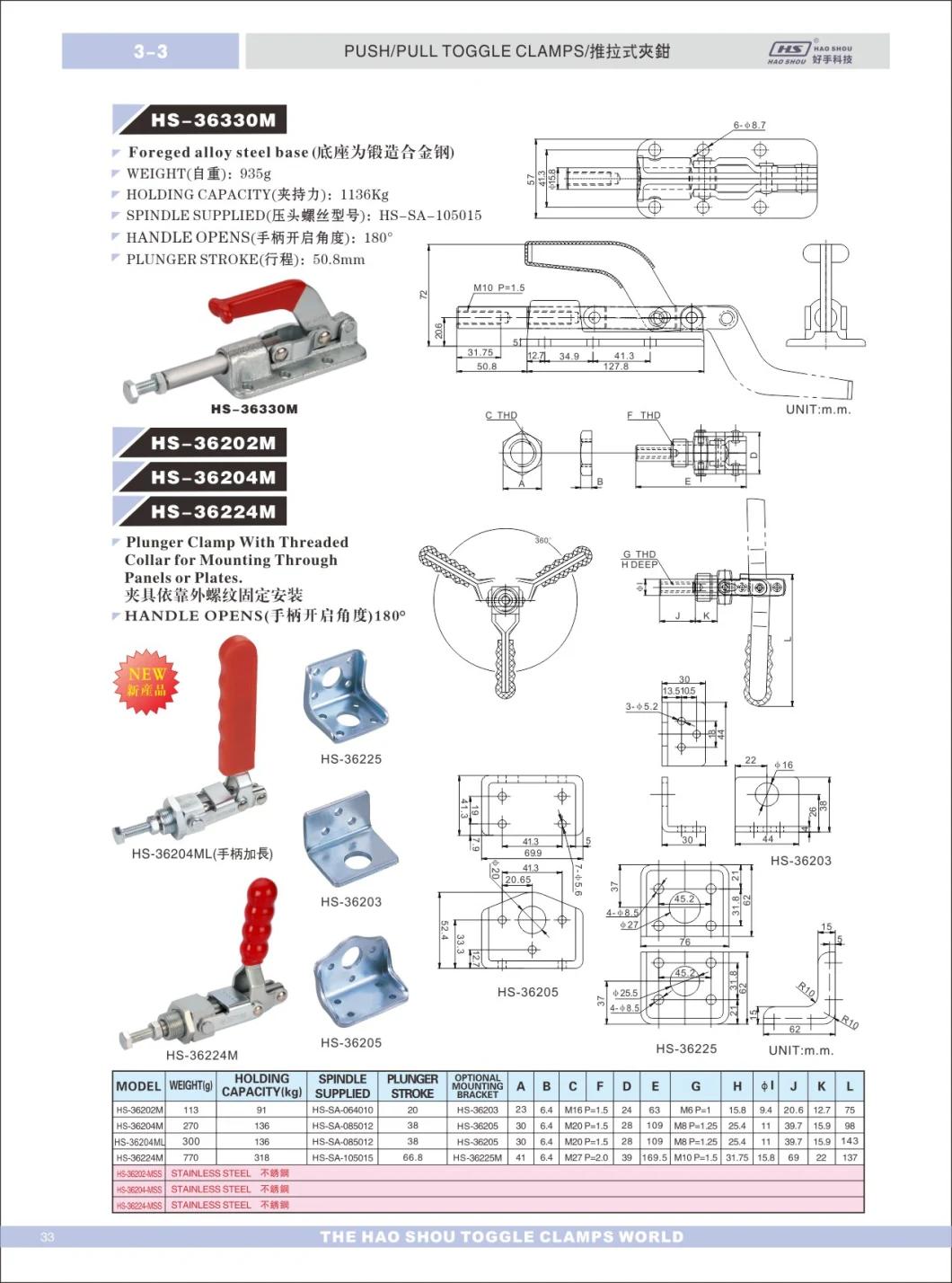 New Product Heavy Duty Mechanical Equipment Latch Type Push Pull Toggle Clamp HS-36204m