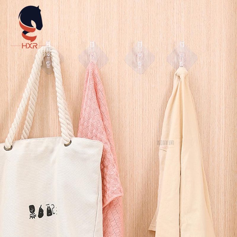 Wall Mounted Square Stainless Steel Self Adhesive Hook Transparent Hanger Hooks for Kitchen Bathroom Accessories
