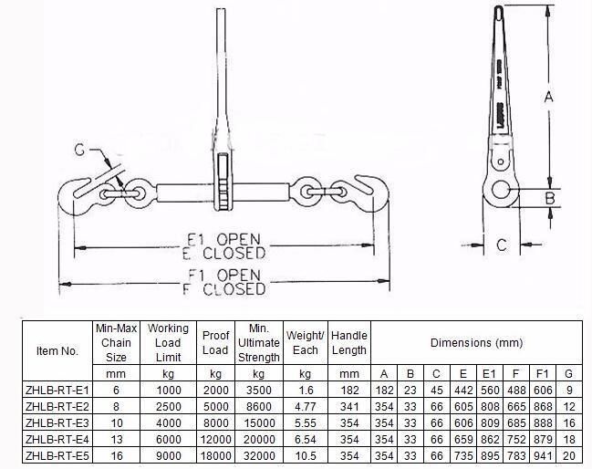 G80 Rachet Load Binder with Hooks