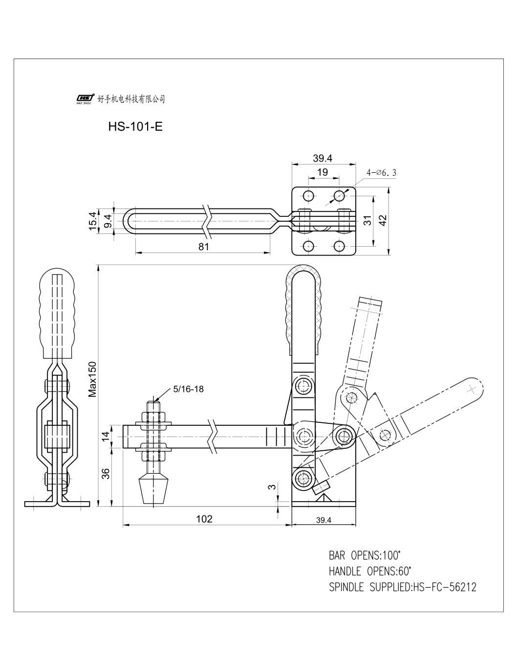 Haoshou HS-101-E Hold Down Quick Release Vertical Adjustable Toggle Clamp for Wood Products