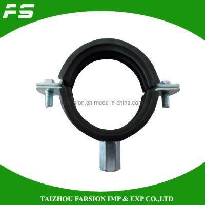 Wall Mount Heavy-Duty Pipe Fitting Welding EPDM Rubber Coated Galvanized Single Ring Round Pipe Clamp Pipe Hanger with Welded Nut M8/M10